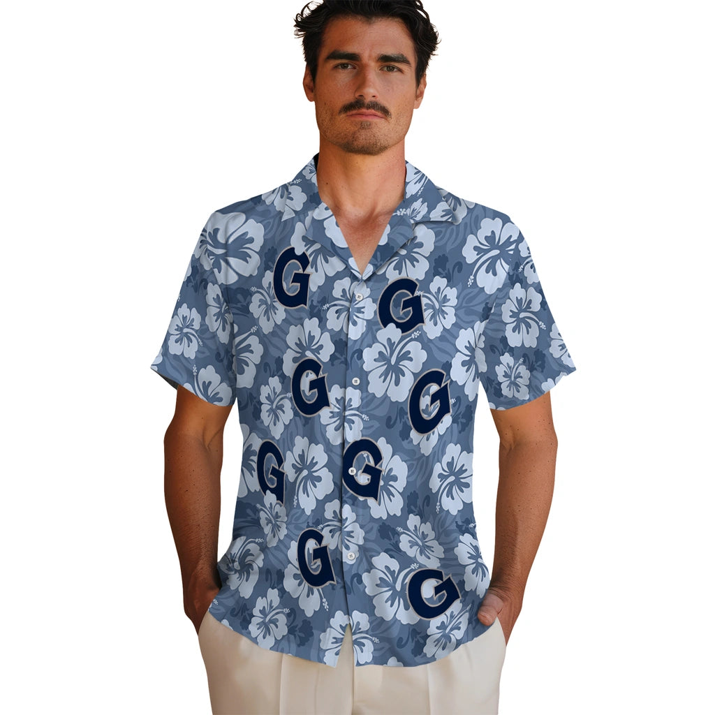 Georgetown Hoyas Hawaiian Shirt - Hibiscus Cluster | Hula Hawaiian Shirts