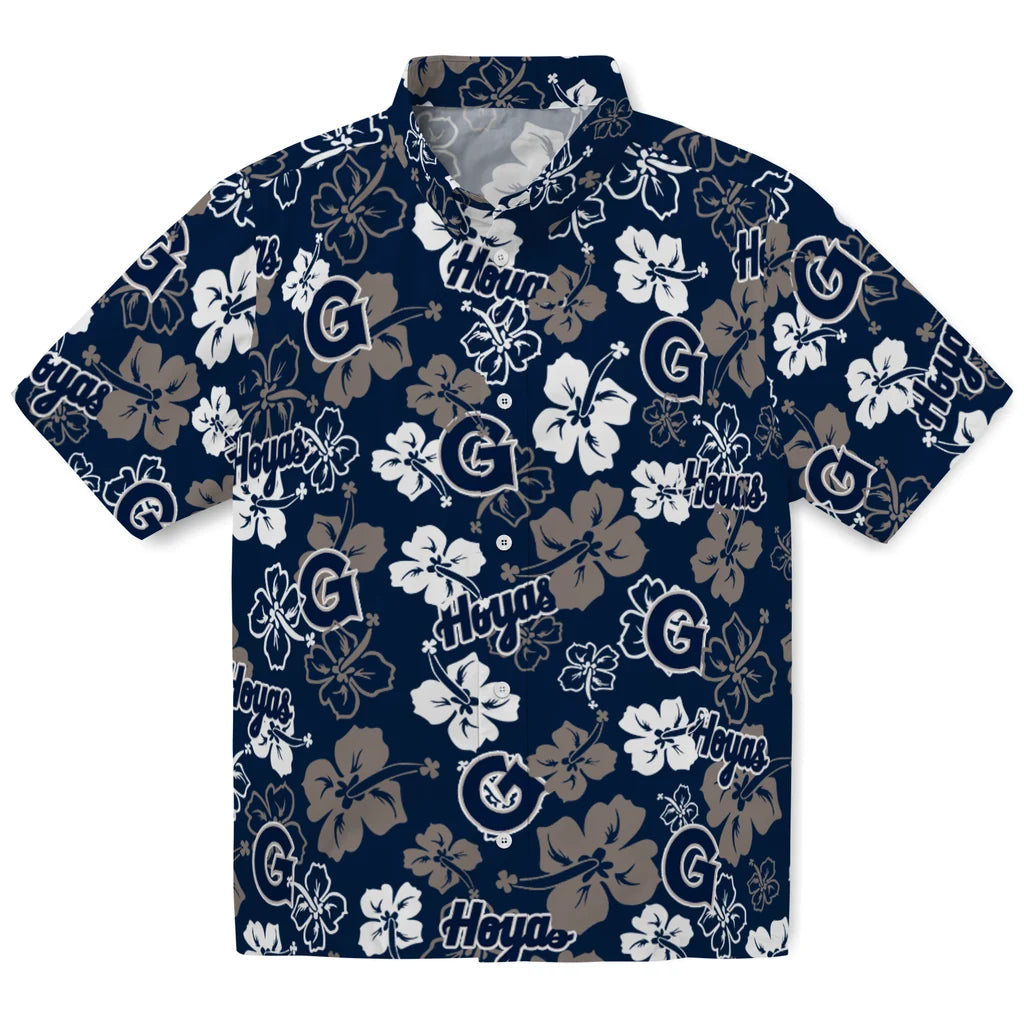 Georgetown Hoyas Hawaiian Shirt - Hibiscus Flower Design | Hula Hawaiian Shirts