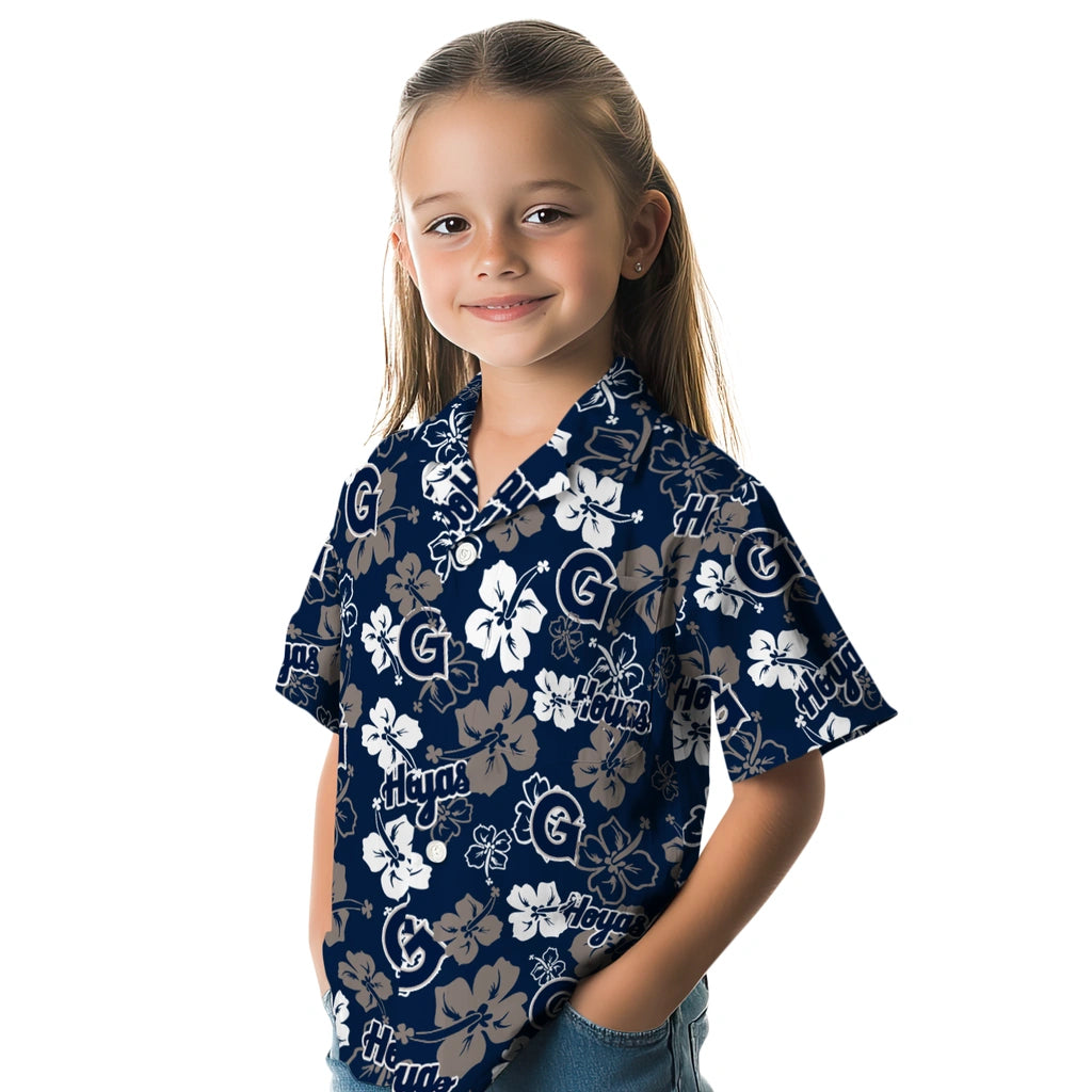 Georgetown Hoyas Hawaiian Shirt - Hibiscus Flower Design | Hula Hawaiian Shirts