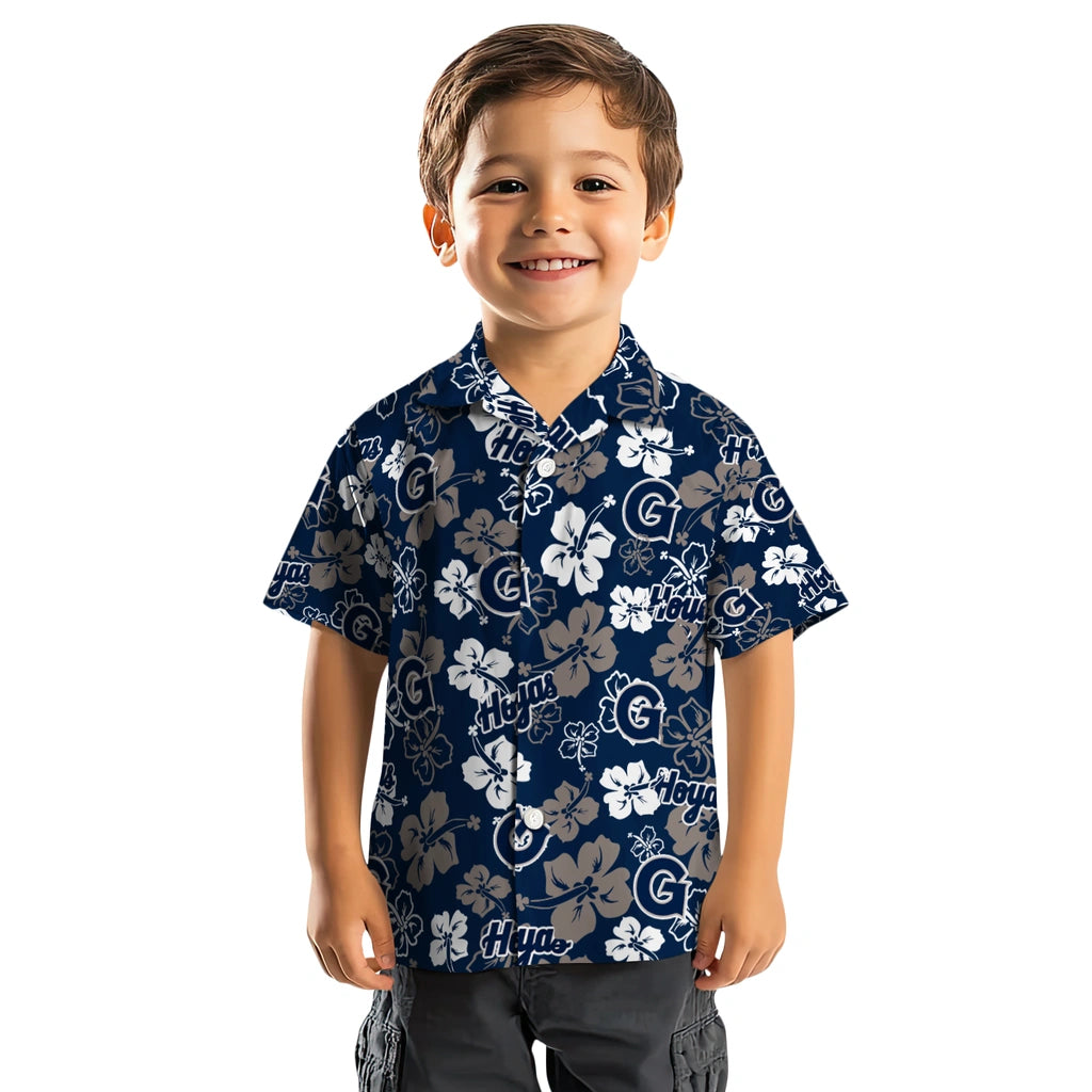 Georgetown Hoyas Hawaiian Shirt - Hibiscus Flower Design | Hula Hawaiian Shirts