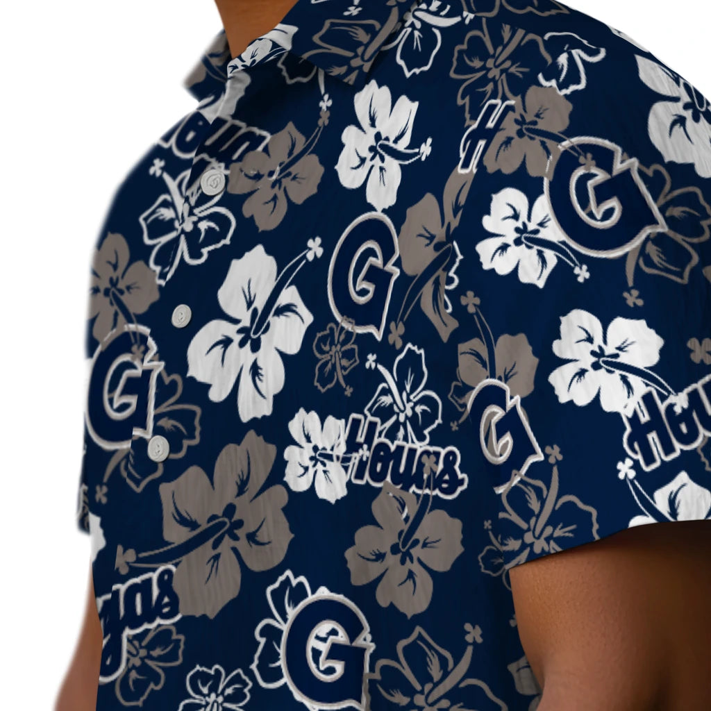 Georgetown Hoyas Hawaiian Shirt - Hibiscus Flower Design | Hula Hawaiian Shirts