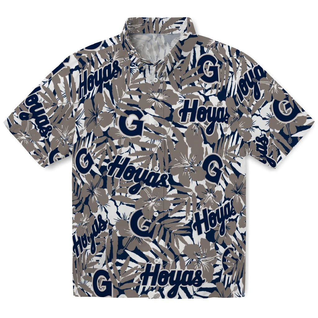 Georgetown Hoyas Hawaiian Shirt - Hibiscus Overlay | Hula Hawaiian Shirts