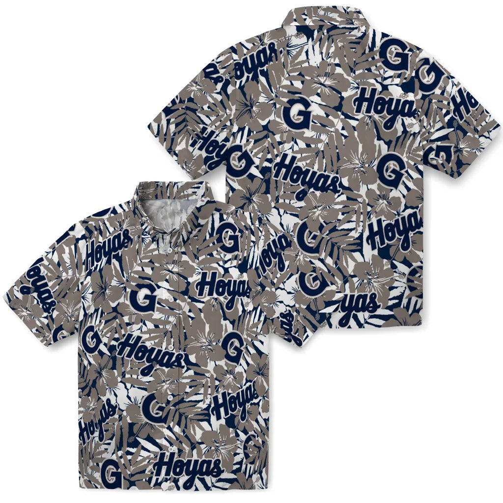 Georgetown Hoyas Hawaiian Shirt - Hibiscus Overlay | Hula Hawaiian Shirts