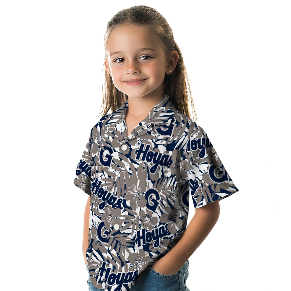 Georgetown Hoyas Hawaiian Shirt - Hibiscus Overlay | Hula Hawaiian Shirts