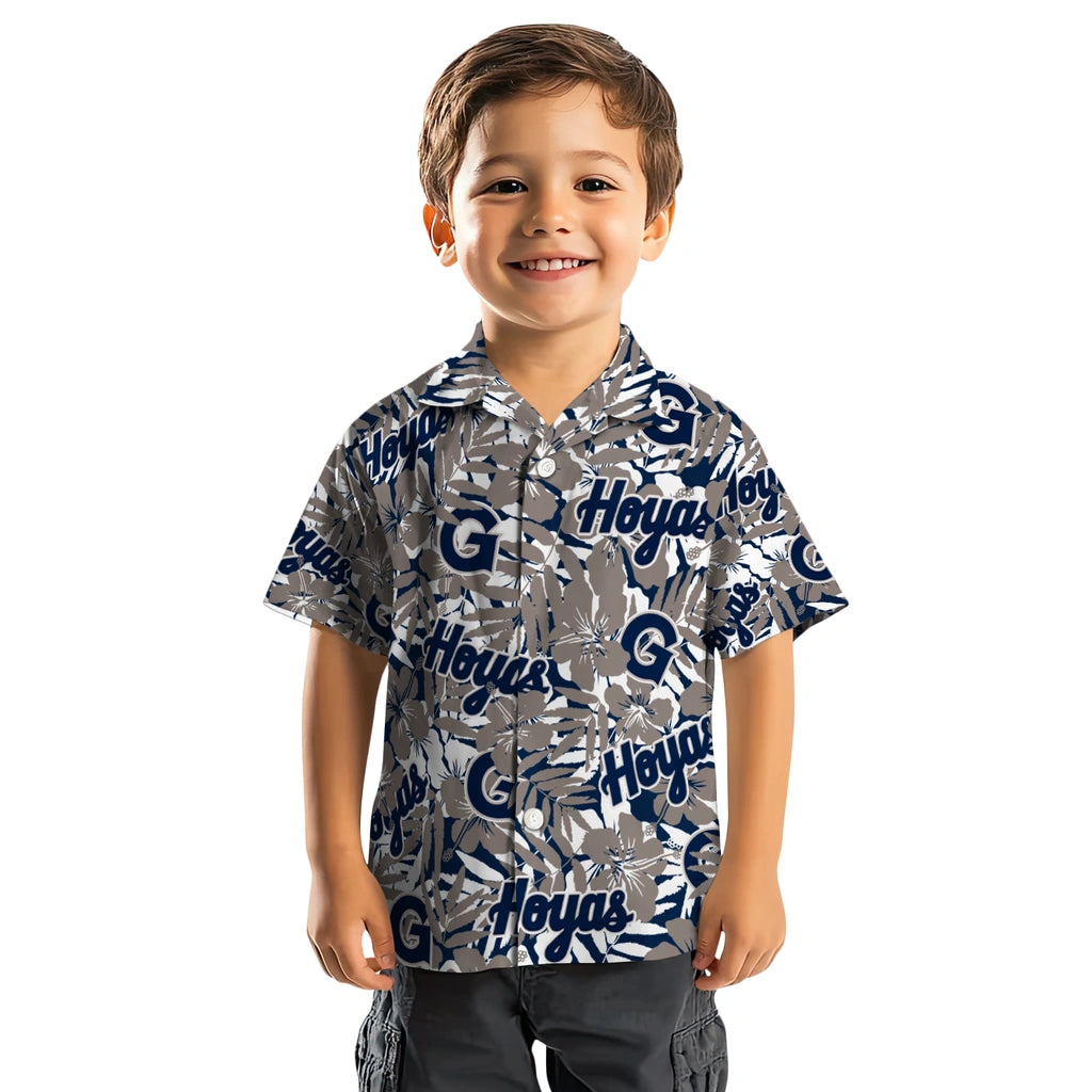 Georgetown Hoyas Hawaiian Shirt - Hibiscus Overlay | Hula Hawaiian Shirts