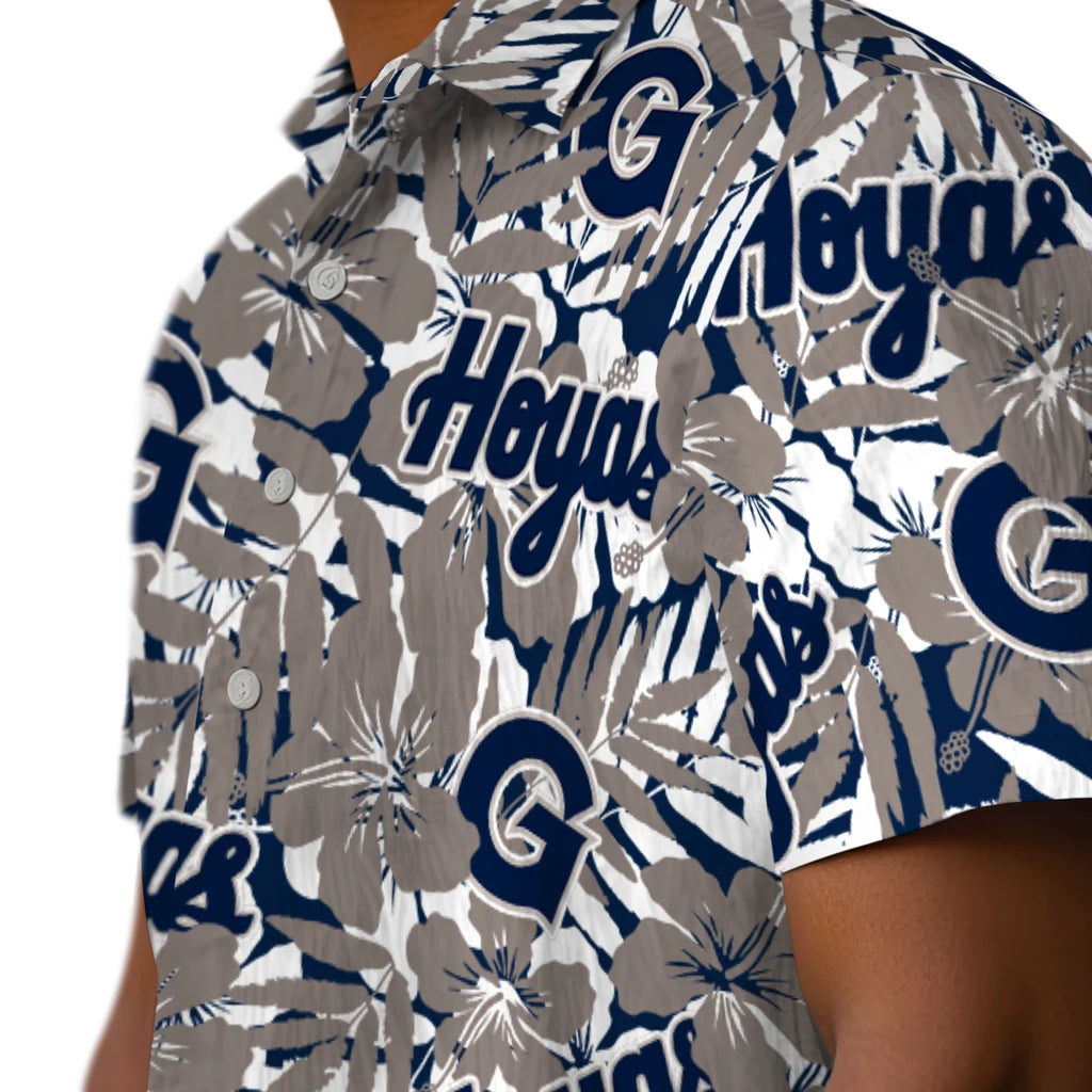 Georgetown Hoyas Hawaiian Shirt - Hibiscus Overlay | Hula Hawaiian Shirts