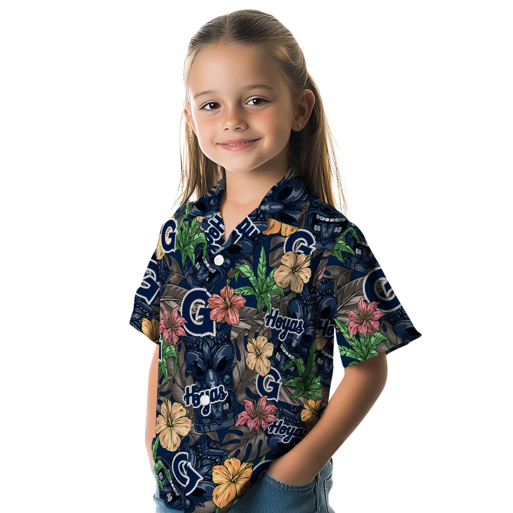 Georgetown Hoyas Hawaiian Shirt - Hibiscus Tiki Jungle | Hula Hawaiian Shirts