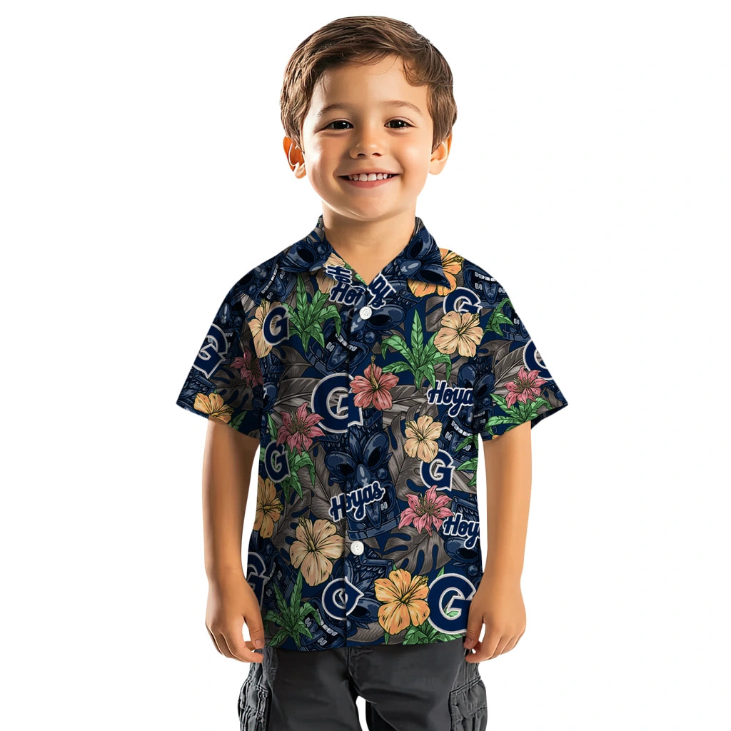 Georgetown Hoyas Hawaiian Shirt - Hibiscus Tiki Jungle | Hula Hawaiian Shirts