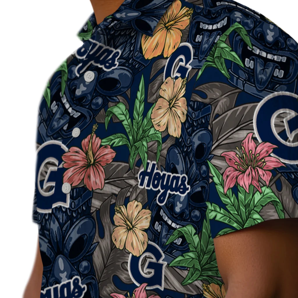 Georgetown Hoyas Hawaiian Shirt - Hibiscus Tiki Jungle | Hula Hawaiian Shirts