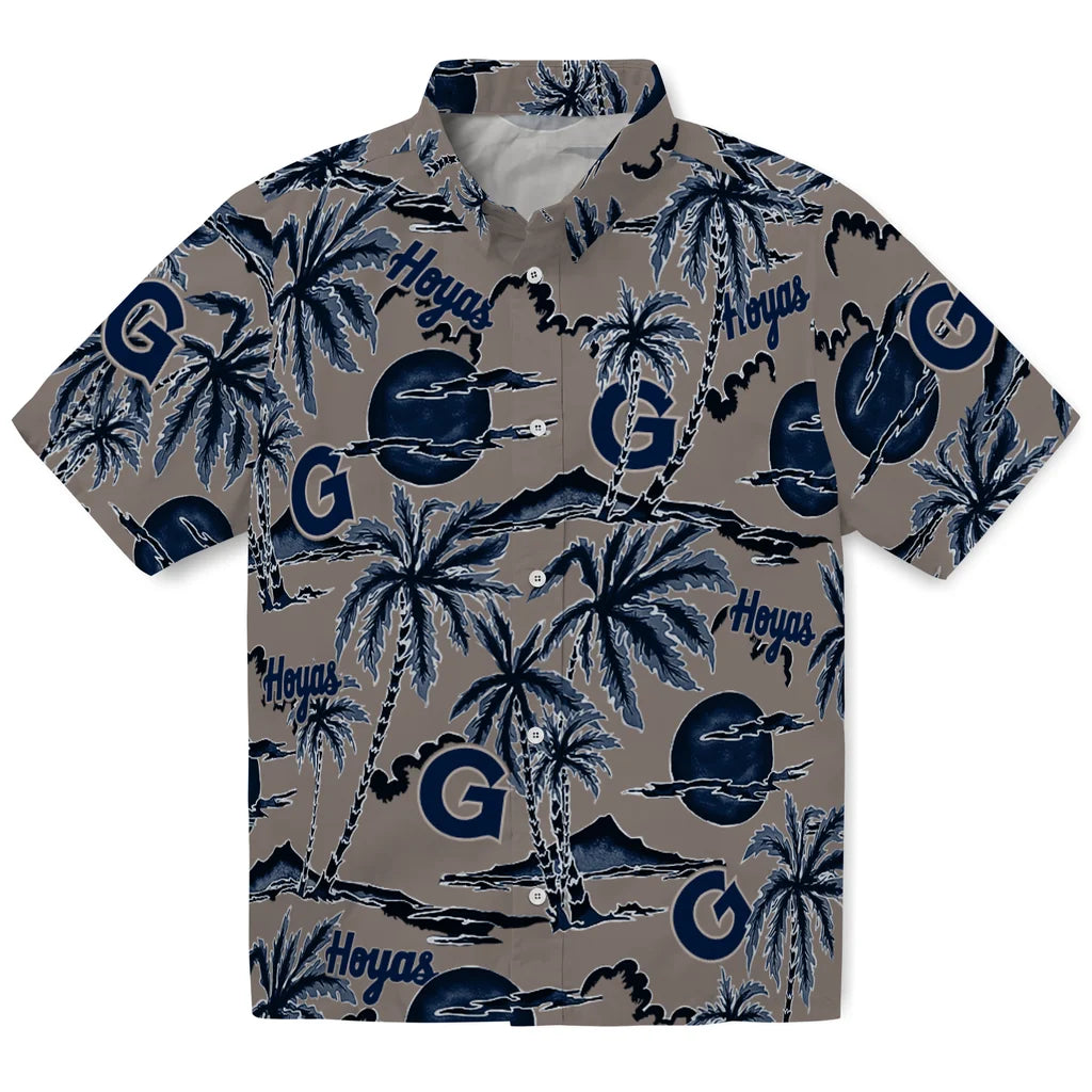 Georgetown Hoyas Hawaiian Shirt - Palm Sunset | Hula Hawaiian Shirts