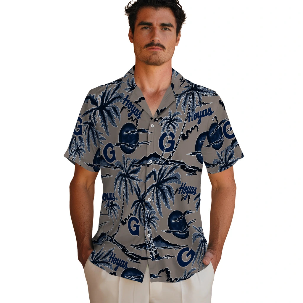 Georgetown Hoyas Hawaiian Shirt - Palm Sunset | Hula Hawaiian Shirts