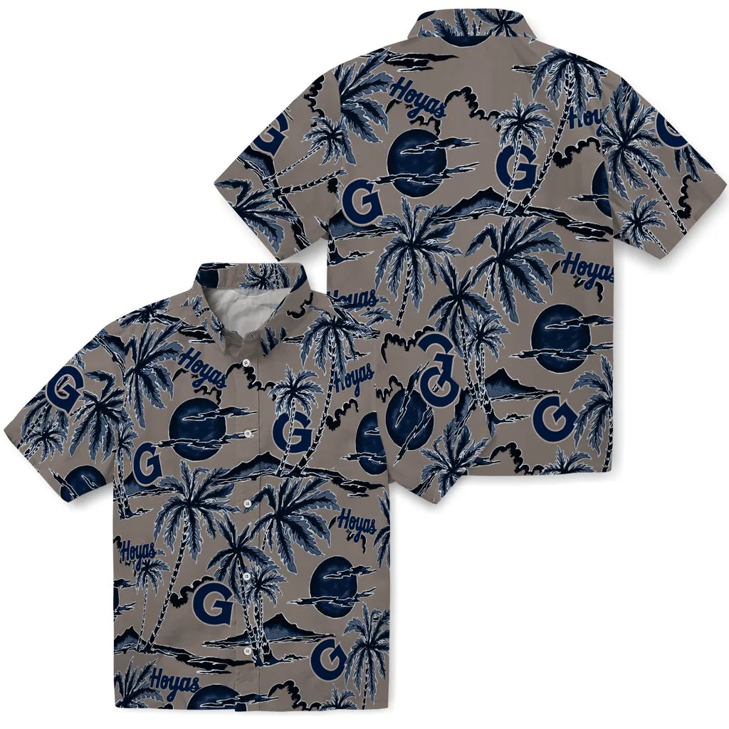 Georgetown Hoyas Hawaiian Shirt - Palm Sunset | Hula Hawaiian Shirts