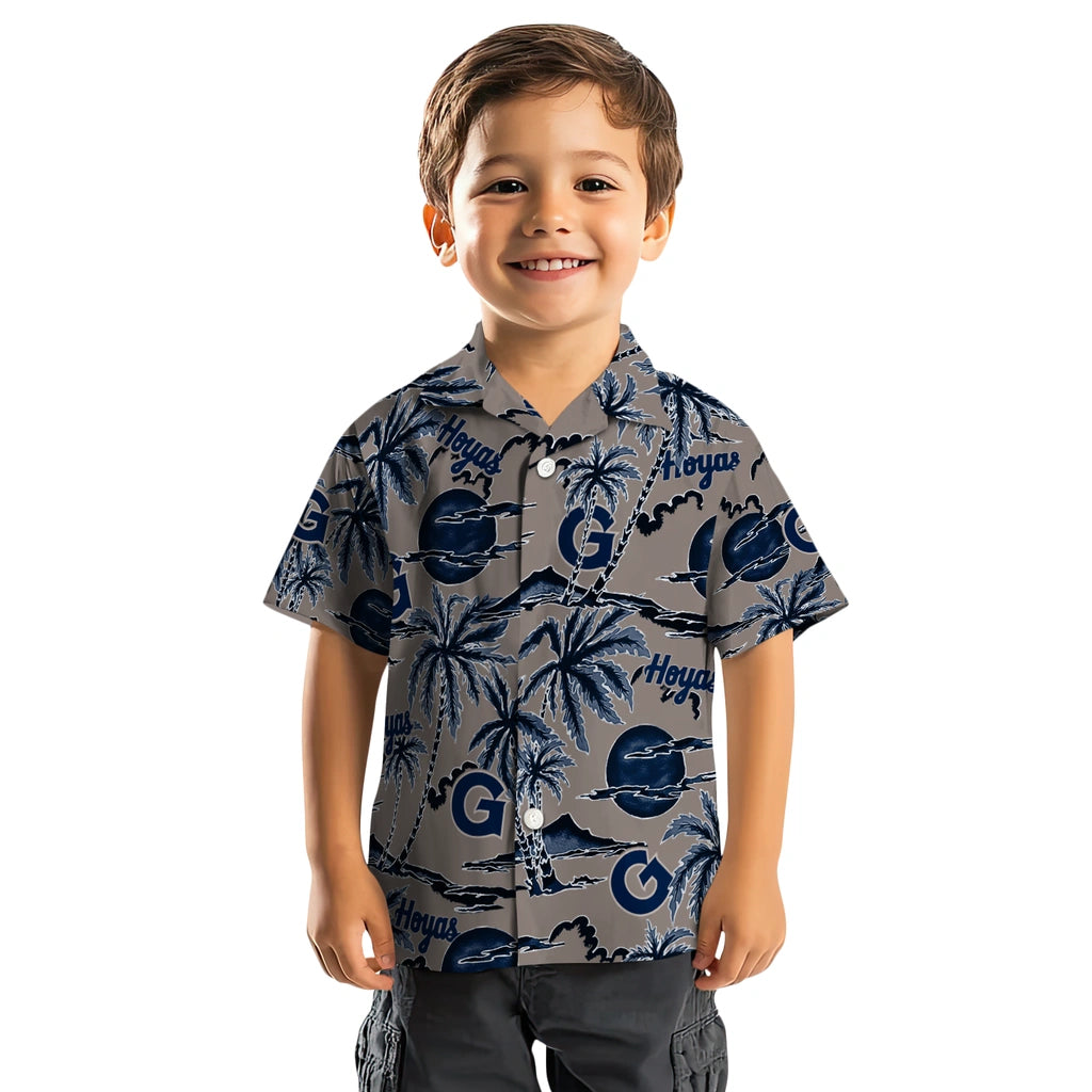 Georgetown Hoyas Hawaiian Shirt - Palm Sunset | Hula Hawaiian Shirts