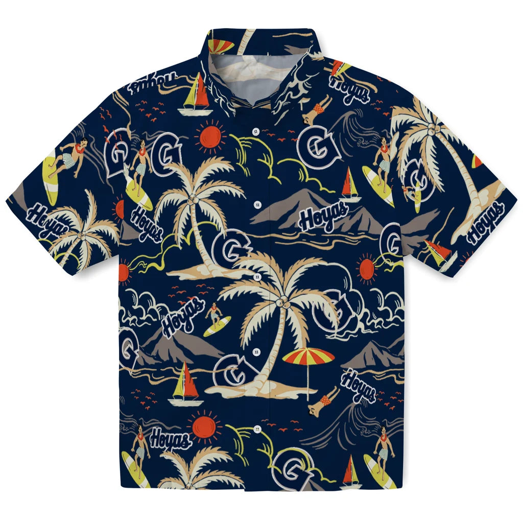 Georgetown Hoyas Hawaiian Shirt - Palm Tree Island | Hula Hawaiian Shirts