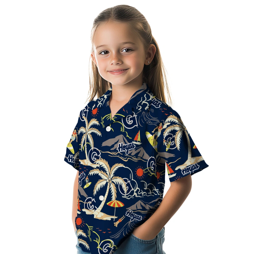 Georgetown Hoyas Hawaiian Shirt - Palm Tree Island | Hula Hawaiian Shirts