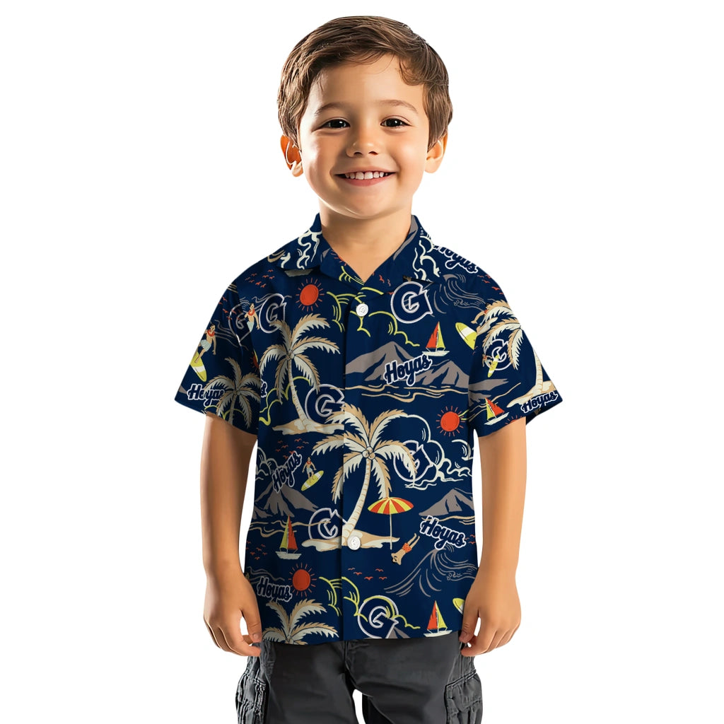 Georgetown Hoyas Hawaiian Shirt - Palm Tree Island | Hula Hawaiian Shirts