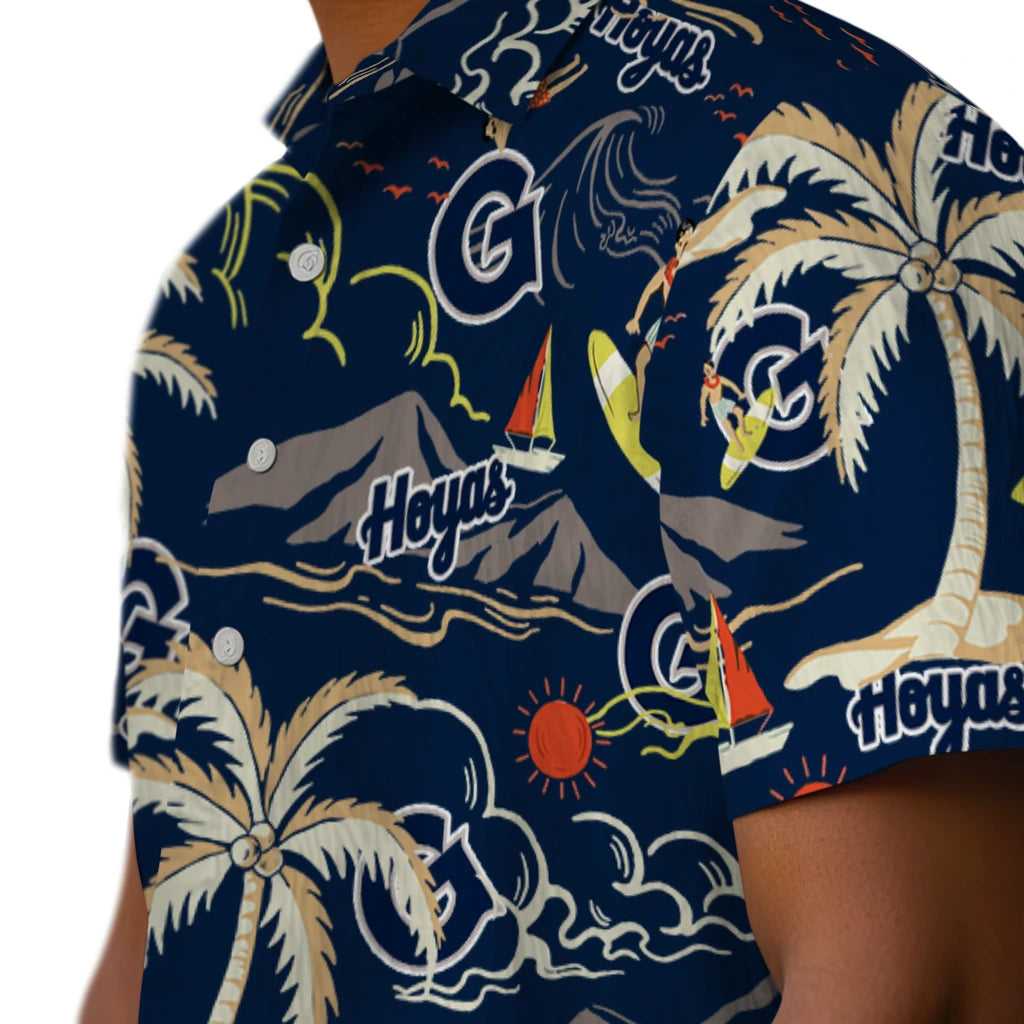 Georgetown Hoyas Hawaiian Shirt - Palm Tree Island | Hula Hawaiian Shirts