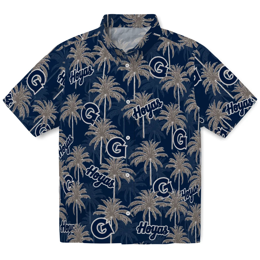 Georgetown Hoyas Hawaiian Shirt - Palm Tree Motif | Hula Hawaiian Shirts