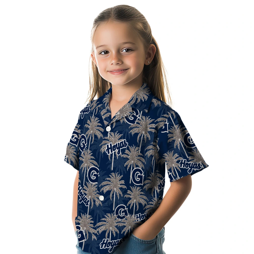 Georgetown Hoyas Hawaiian Shirt - Palm Tree Motif | Hula Hawaiian Shirts