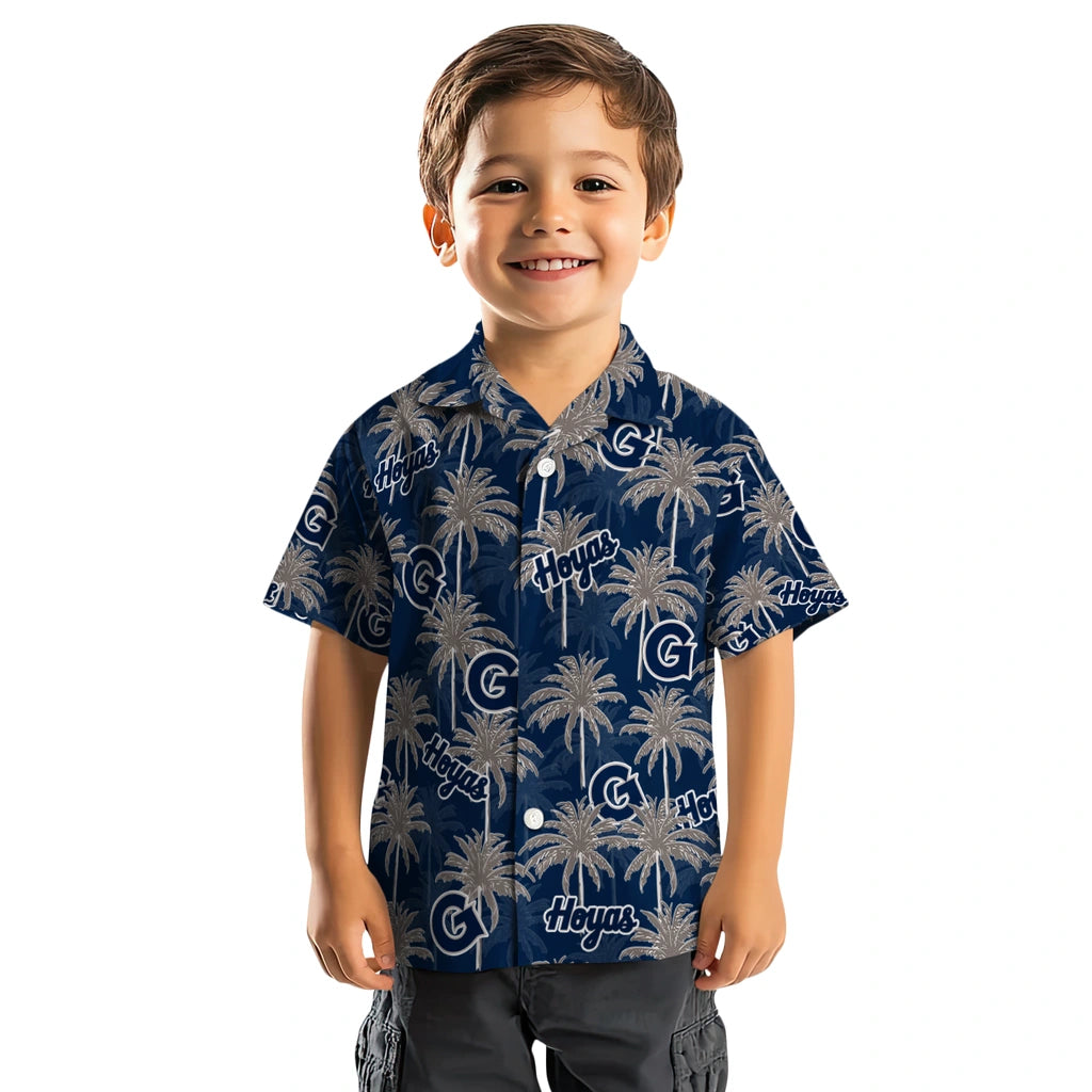 Georgetown Hoyas Hawaiian Shirt - Palm Tree Motif | Hula Hawaiian Shirts