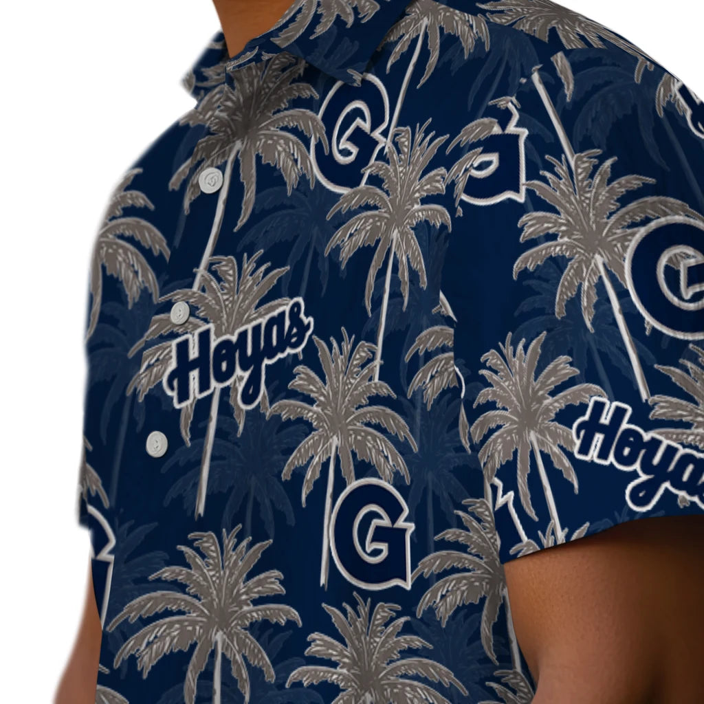 Georgetown Hoyas Hawaiian Shirt - Palm Tree Motif | Hula Hawaiian Shirts