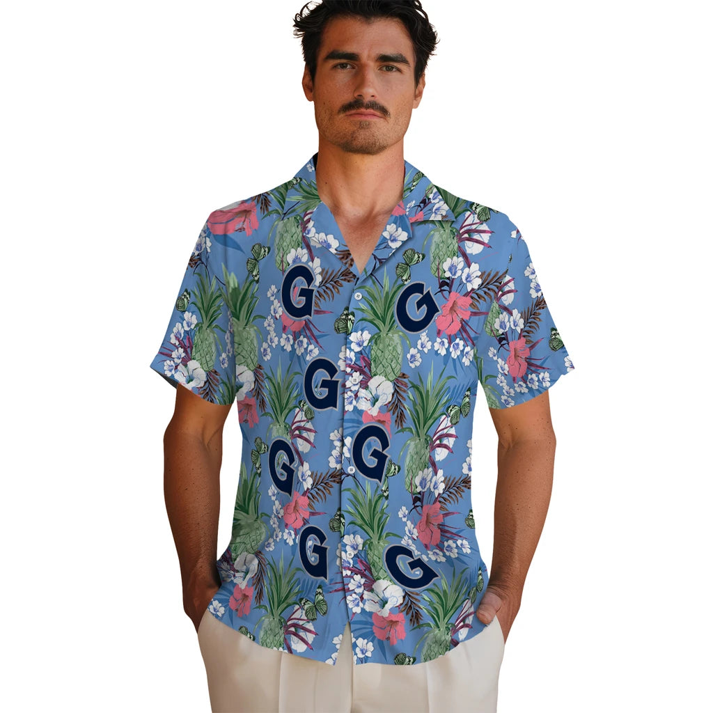 Georgetown Hoyas Hawaiian Shirt - Pineapple Bouquet | Hula Hawaiian Shirts