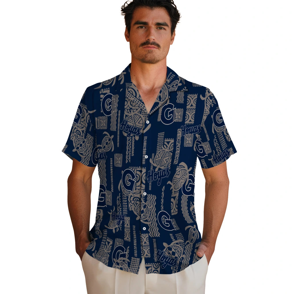 Georgetown Hoyas Hawaiian Shirt - Turtle Lines | Hula Hawaiian Shirts