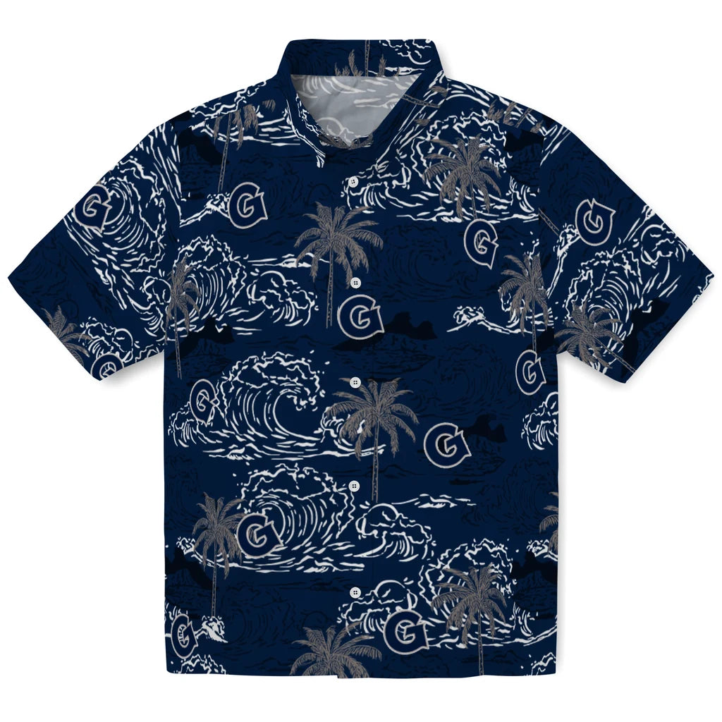 Georgetown Hoyas Hawaiian Shirt - Wave Palm | Hula Hawaiian Shirts