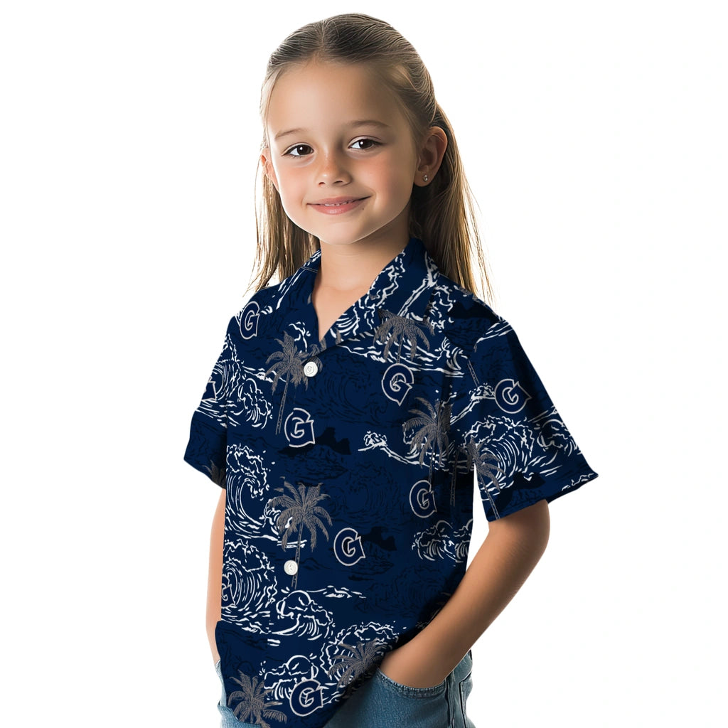 Georgetown Hoyas Hawaiian Shirt - Wave Palm | Hula Hawaiian Shirts
