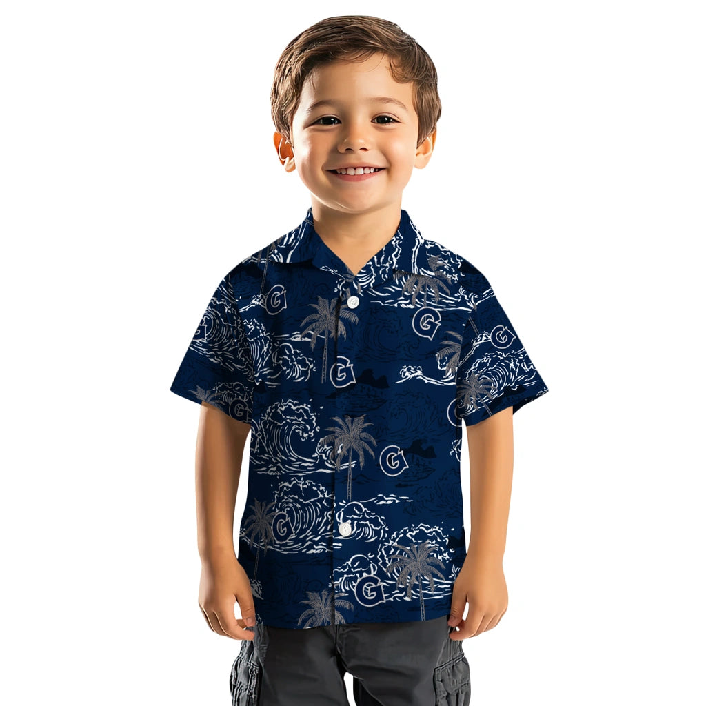 Georgetown Hoyas Hawaiian Shirt - Wave Palm | Hula Hawaiian Shirts