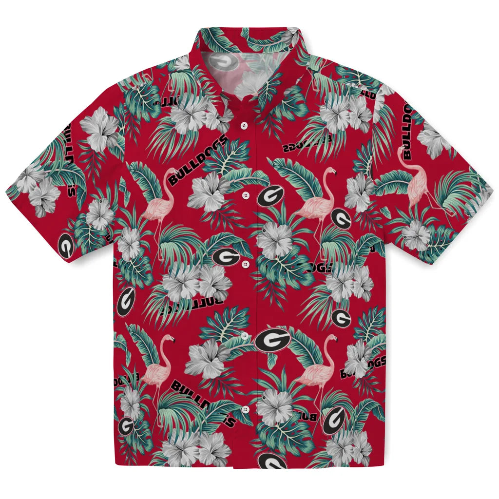 Georgia Bulldogs Hawaiian Shirt - Flamingo and Hibiscus | Hula Hawaiian Shirts