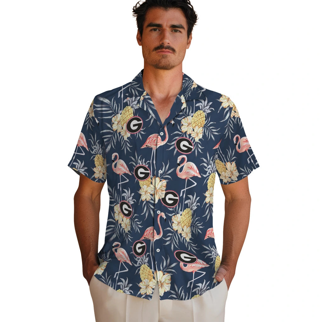Georgia Bulldogs Hawaiian Shirt - Flamingo Hibiscus | Hula Hawaiian Shirts