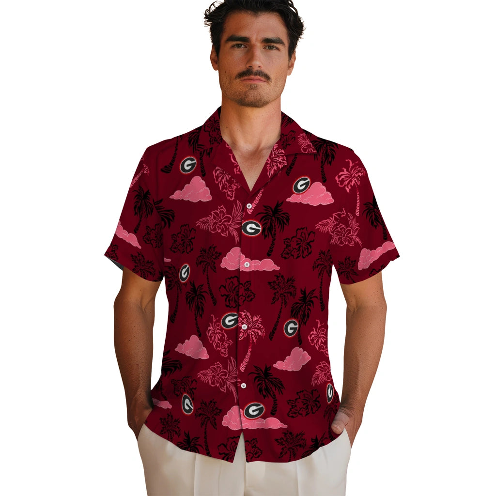 Georgia Bulldogs Hawaiian Shirt - Palm And Clouds | Hula Hawaiian Shirts