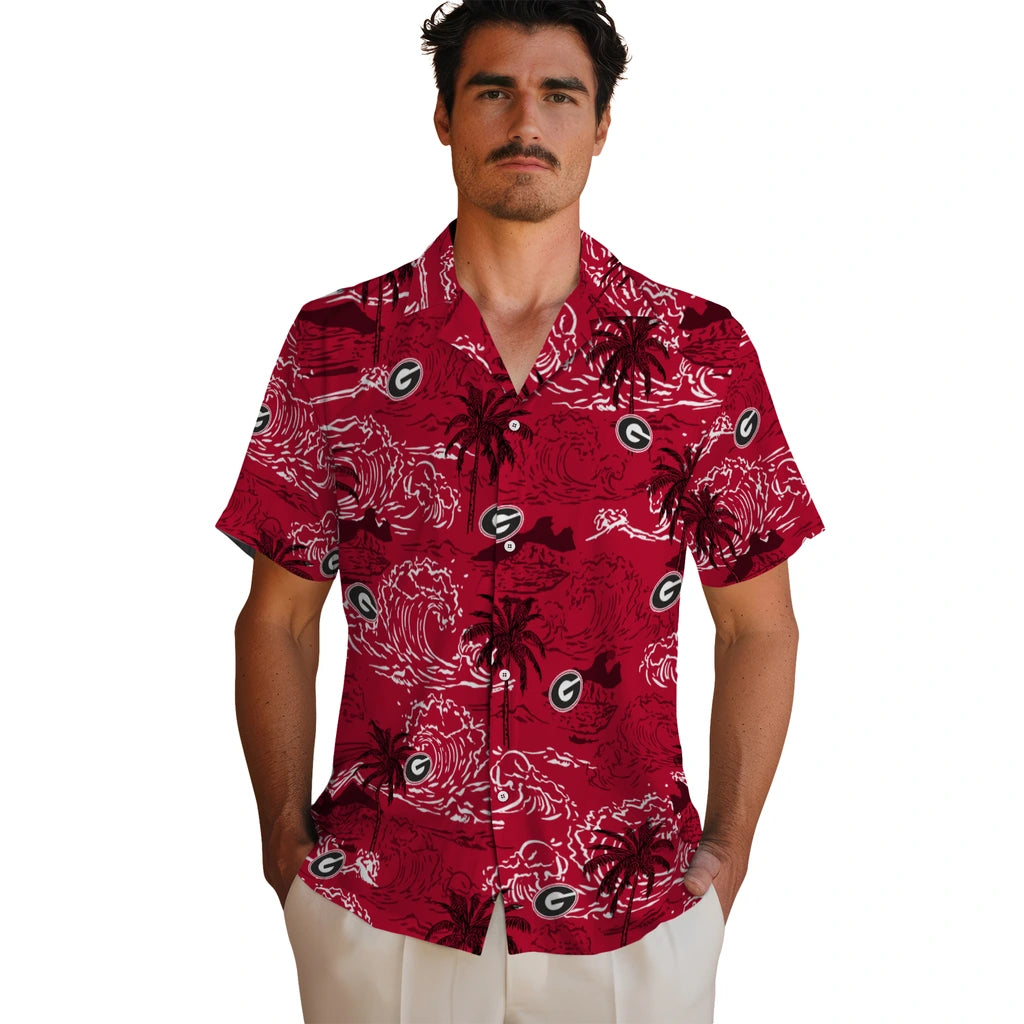 Georgia Bulldogs Hawaiian Shirt - Wave Palm | Hula Hawaiian Shirts