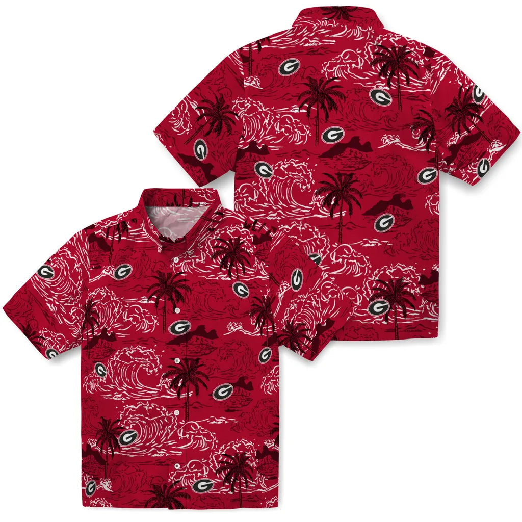 Georgia Bulldogs Hawaiian Shirt - Wave Palm | Hula Hawaiian Shirts