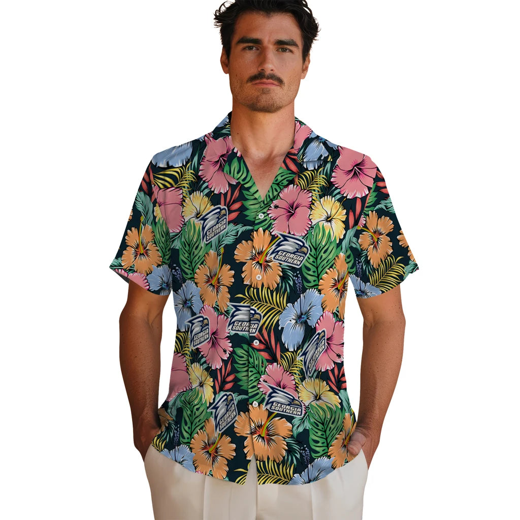 Georgia Southern Eagles Hawaiian Shirt - Brilliant Hibiscus Garden | Hula Hawaiian Shirts