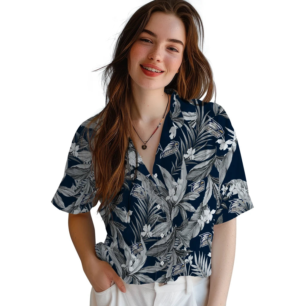 Georgia Southern Eagles Hawaiian Shirt - Palm Leaves | Hula Hawaiian Shirts