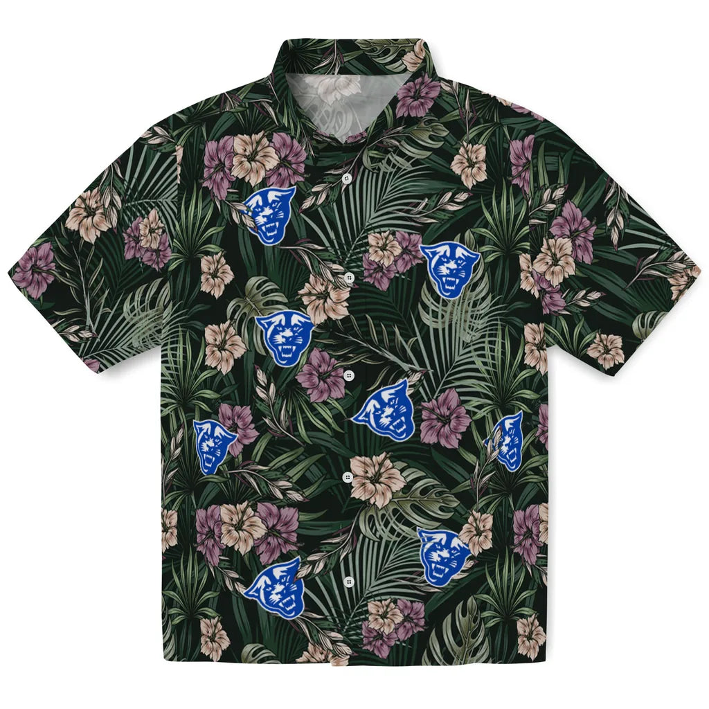 Georgia State Panthers Hawaiian Shirt - Hibiscus Leaves Pattern | Hula Hawaiian Shirts