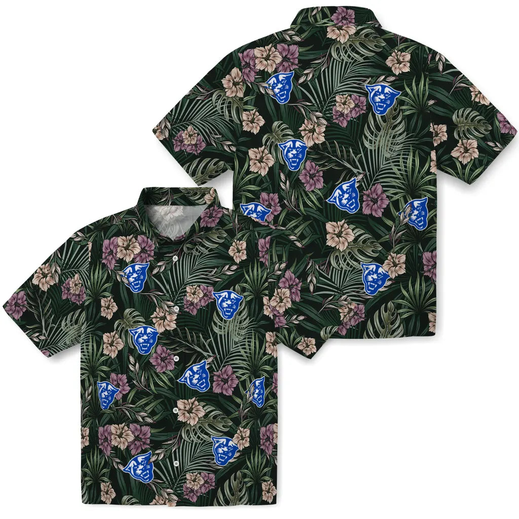 Georgia State Panthers Hawaiian Shirt - Hibiscus Leaves Pattern | Hula Hawaiian Shirts