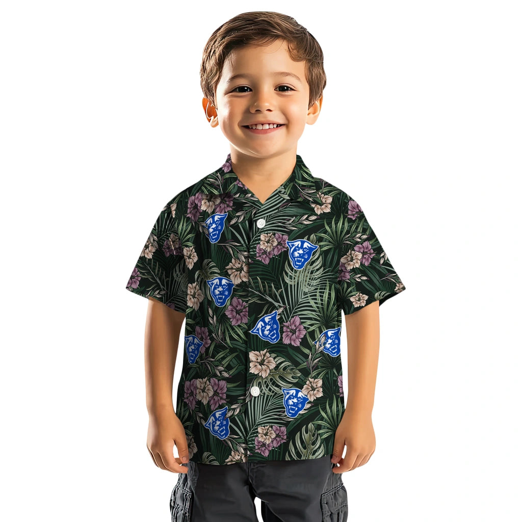 Georgia State Panthers Hawaiian Shirt - Hibiscus Leaves Pattern | Hula Hawaiian Shirts