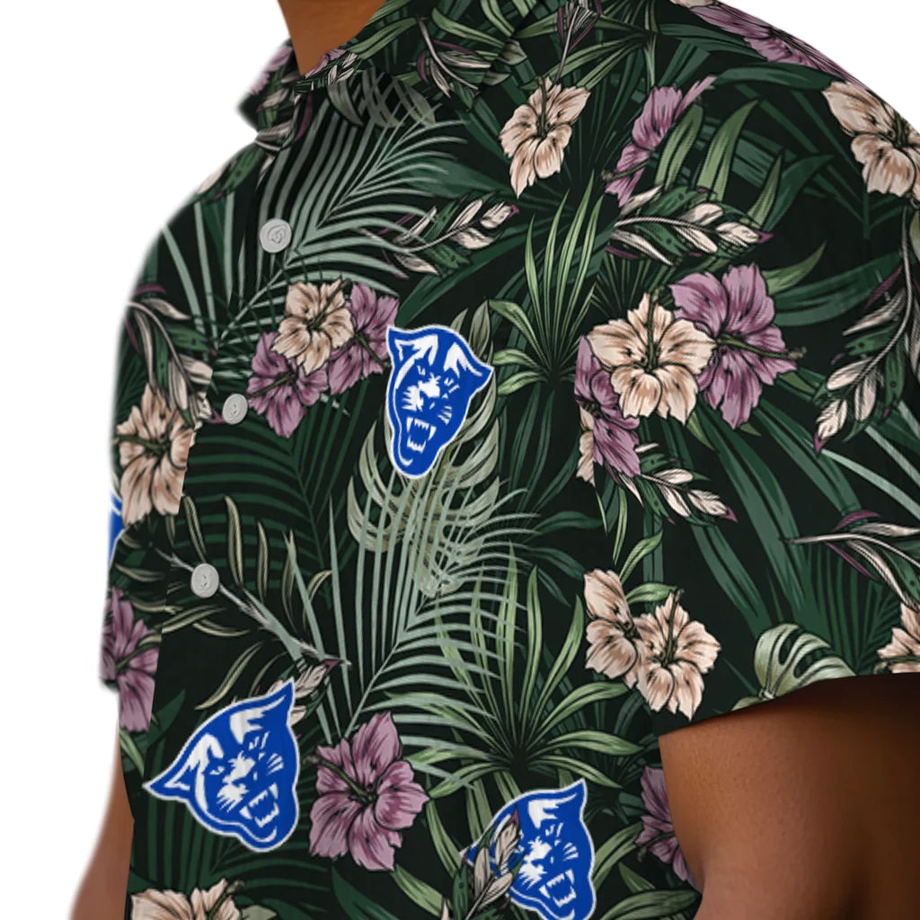 Georgia State Panthers Hawaiian Shirt - Hibiscus Leaves Pattern | Hula Hawaiian Shirts