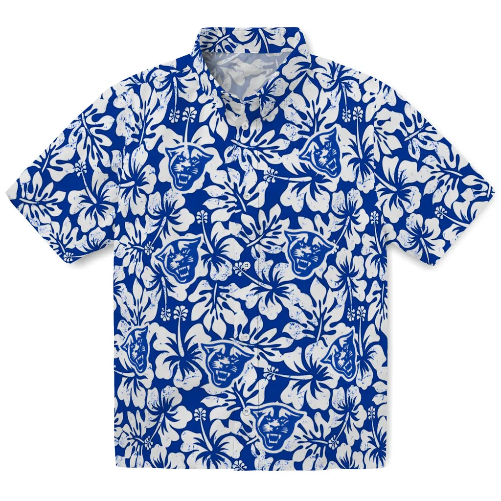 Georgia State Panthers Hawaiian Shirt - Hibiscus Motif | Hula Hawaiian Shirts