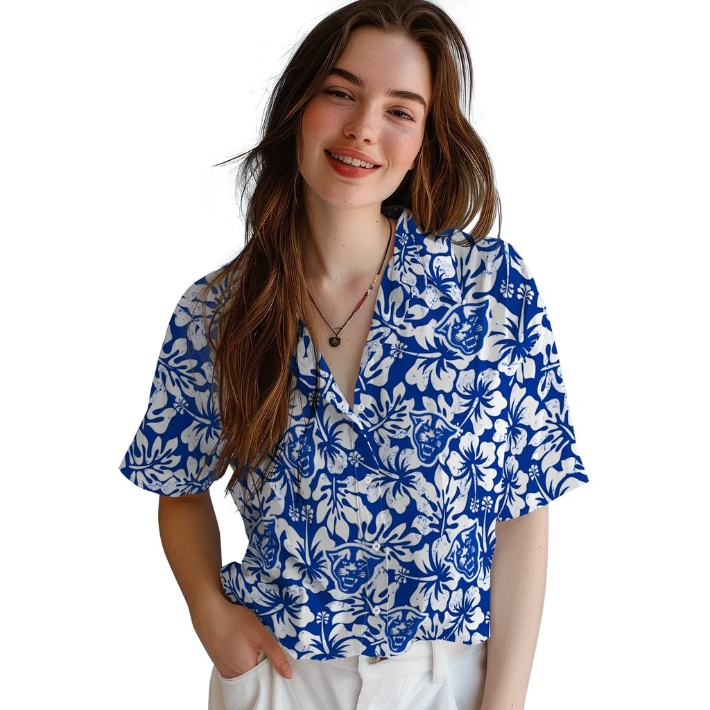 Georgia State Panthers Hawaiian Shirt - Hibiscus Motif | Hula Hawaiian Shirts
