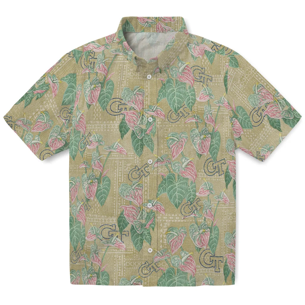 Georgia Tech Yellow Jackets Hawaiian Shirt - Anthurium Overlay | Hula Hawaiian Shirts