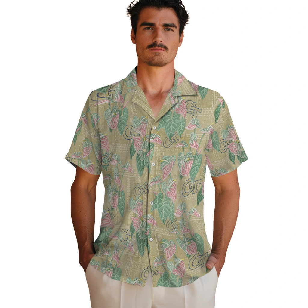 Georgia Tech Yellow Jackets Hawaiian Shirt - Anthurium Overlay | Hula Hawaiian Shirts