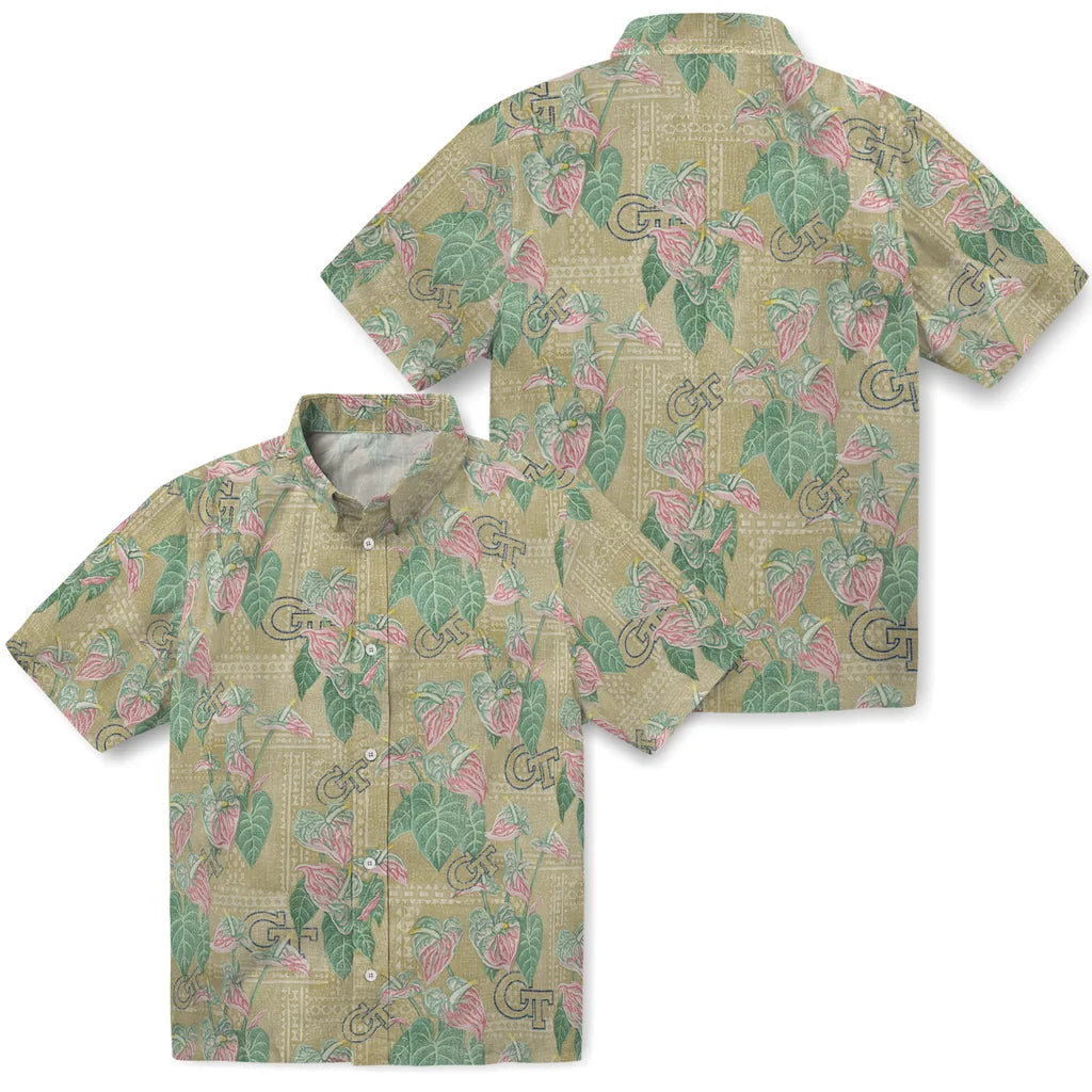 Georgia Tech Yellow Jackets Hawaiian Shirt - Anthurium Overlay | Hula Hawaiian Shirts