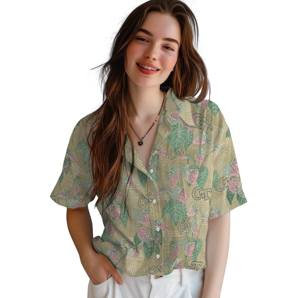 Georgia Tech Yellow Jackets Hawaiian Shirt - Anthurium Overlay | Hula Hawaiian Shirts