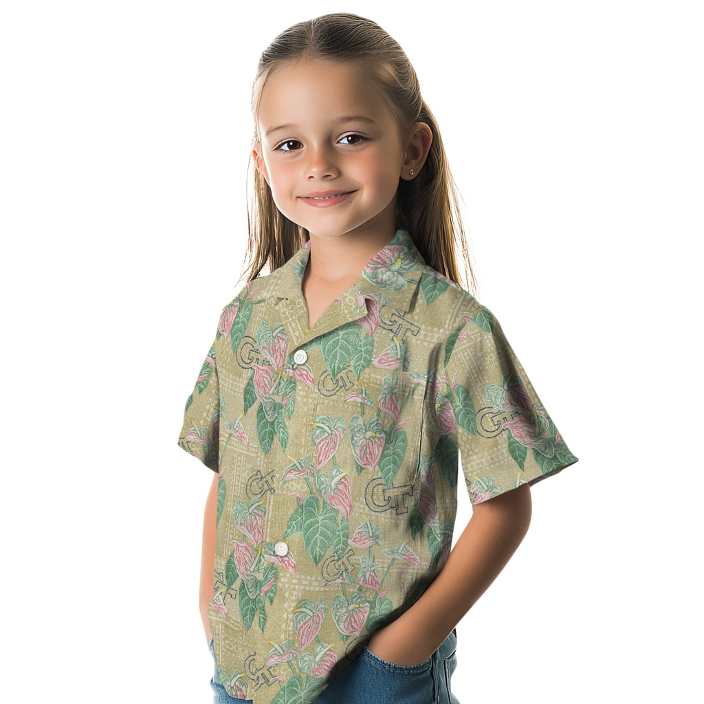 Georgia Tech Yellow Jackets Hawaiian Shirt - Anthurium Overlay | Hula Hawaiian Shirts