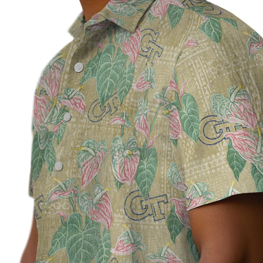 Georgia Tech Yellow Jackets Hawaiian Shirt - Anthurium Overlay | Hula Hawaiian Shirts