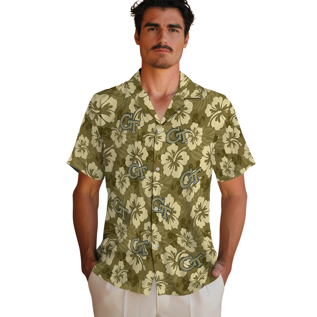 Georgia Tech Yellow Jackets Hawaiian Shirt - Hibiscus Cluster | Hula Hawaiian Shirts